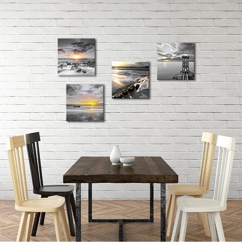 4 Piece Coastal Seaside Canvas Art Set-Original Frame