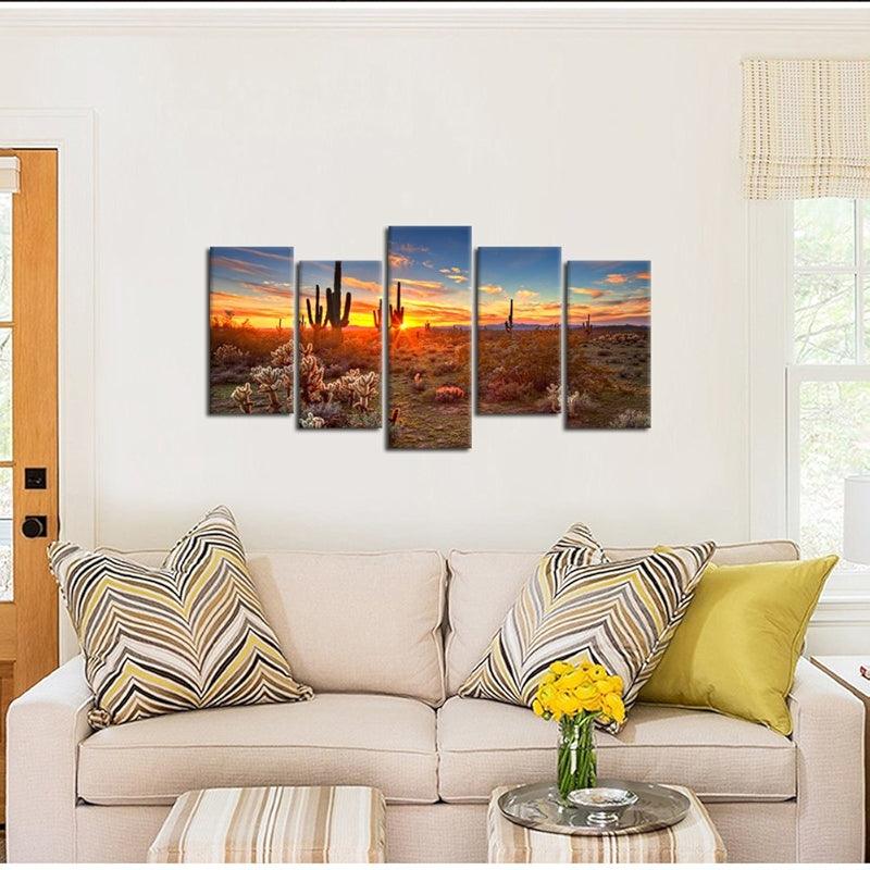 5 Piece Desert Sunset With Saguaros Wall Art-Original Frame