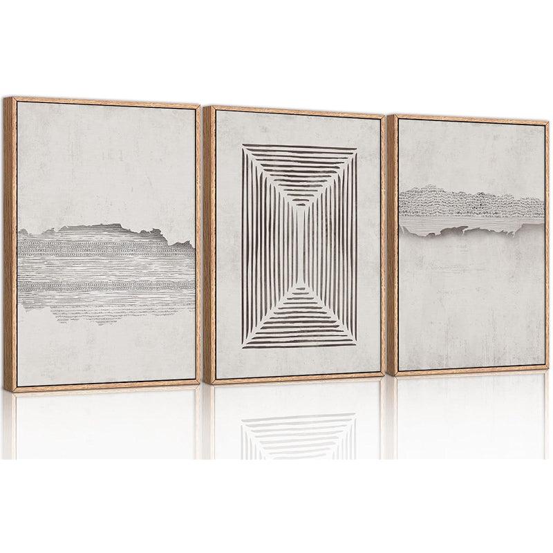 Boho Framed Canvas Wall Art Set Abstract Geometric Decor-Original Frame