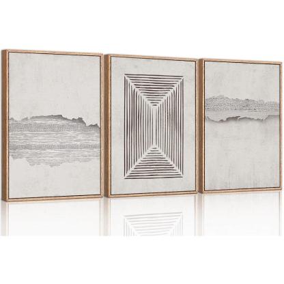 Boho Framed Canvas Wall Art Set Abstract Geometric Decor-Original Frame