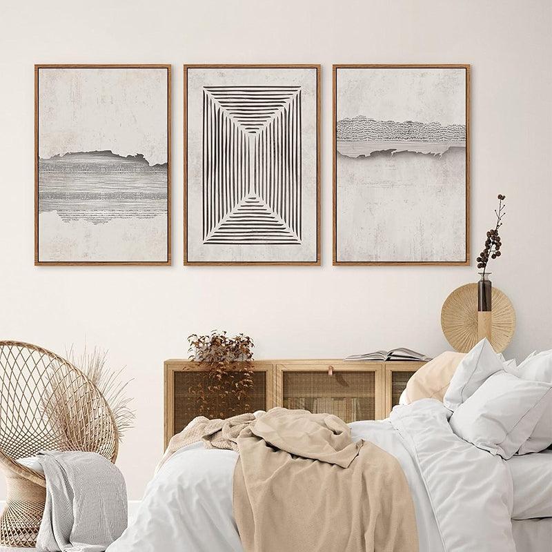 Boho Framed Canvas Wall Art Set Abstract Geometric Decor-Original Frame