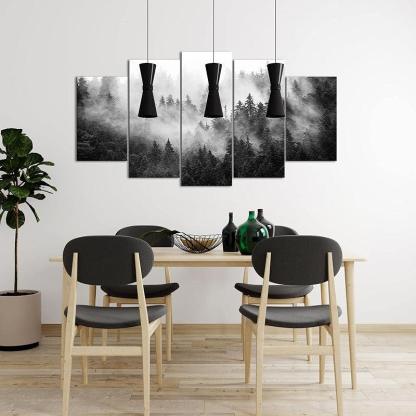 5 Pieces Foggy Forest Canvas Wall Art Set-Original Frame