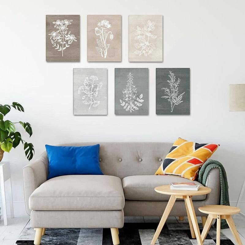 Neutral Botanical Plant Canvas Art Set Of Six-Original Frame