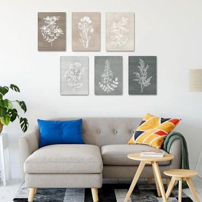 Neutral Botanical Plant Canvas Art Set Of Six-Original Frame