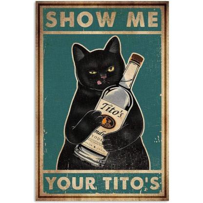 Cat With Bottle Home Decor Wall Poster-Original Frame