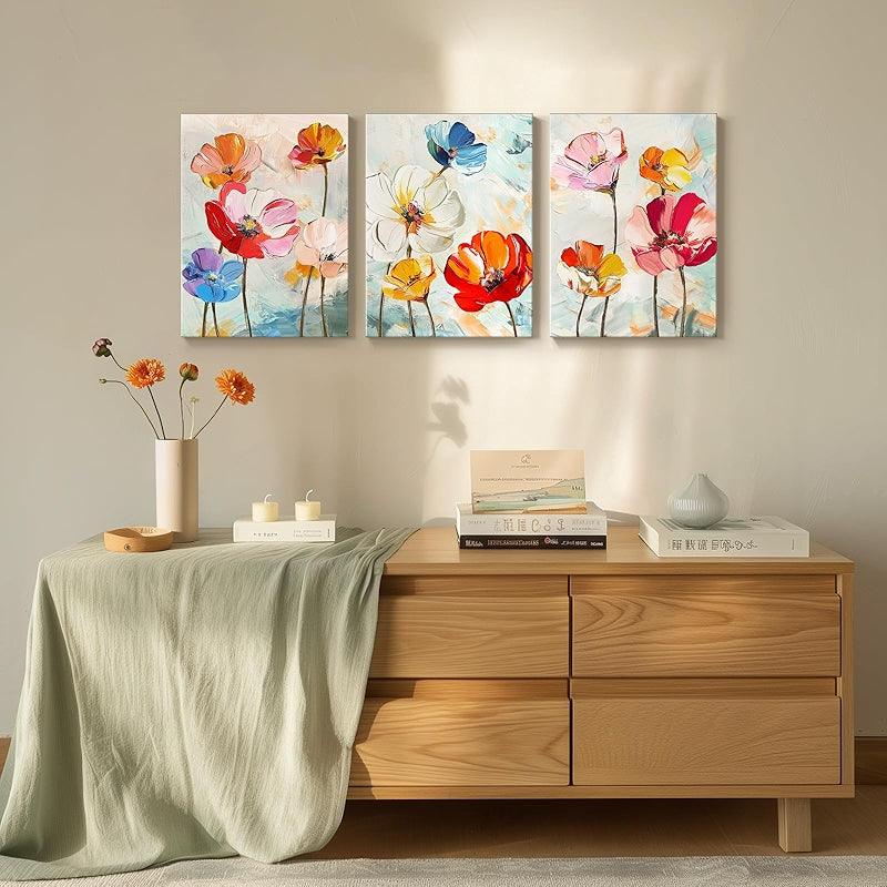3 Pieces Floral And Ocean Canvas Wall Art Set-Original Frame