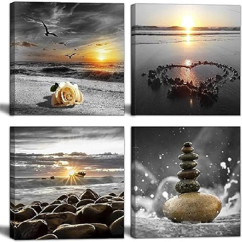 4 Piece Coastal Seaside Canvas Art Set-Original Frame