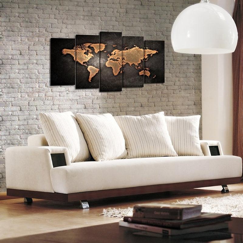 5 Pieces Retro World Map Poster Framed Canvas Art Set-Original Frame