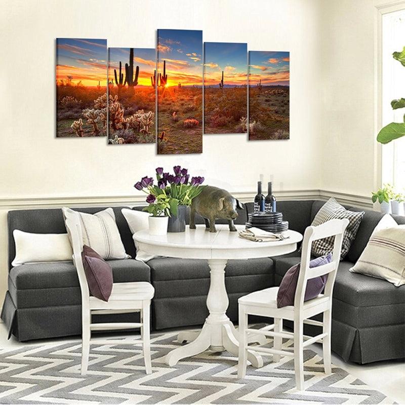 5 Piece Desert Sunset With Saguaros Wall Art-Original Frame
