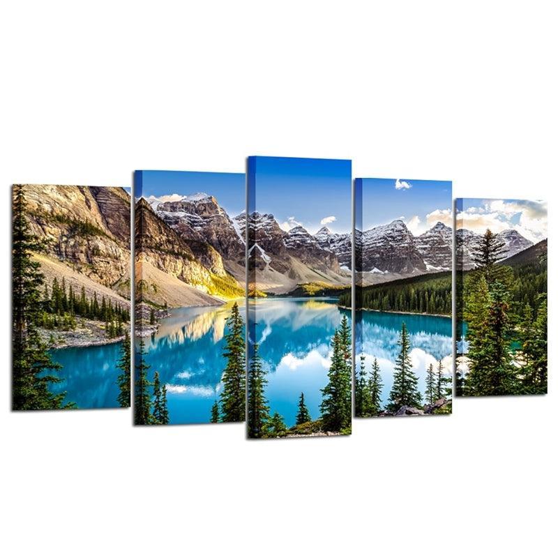 5 Pieces Canvas Prints Wall Art Moraine Lake And Rocky Mountain Landscape-Original Frame