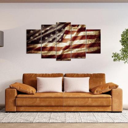 Vintage American Flag Canvas Wall Art Set-Original Frame