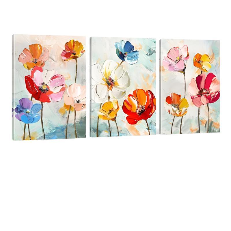 3 Pieces Floral And Ocean Canvas Wall Art Set-Original Frame
