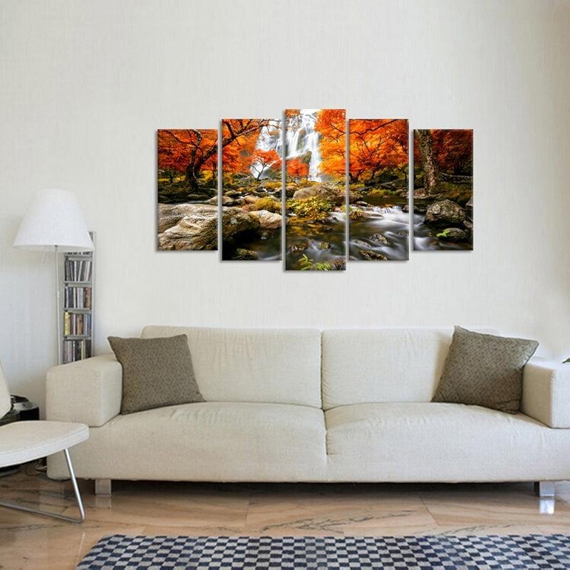 Autumn Forest Waterfalls Canvas Prints Artwork-Original Frame