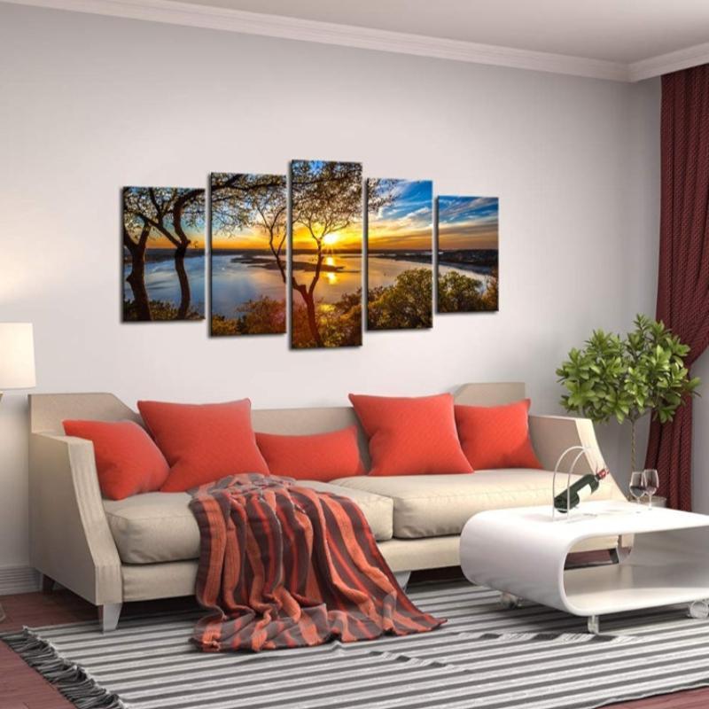 Sunset Over Lake Travis Canvas Wall Art-Original Frame
