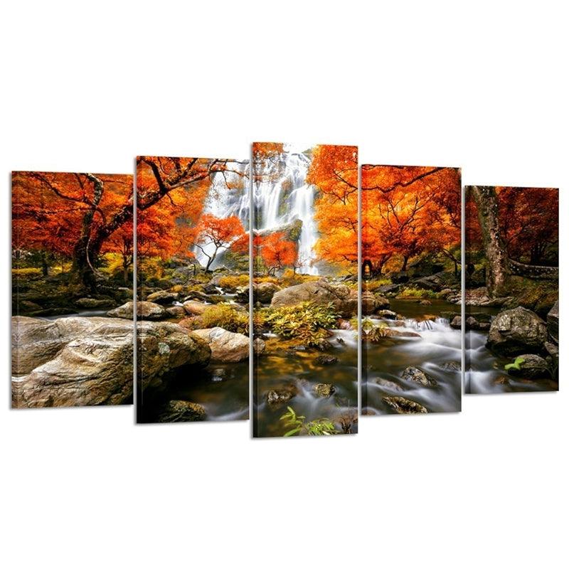 Autumn Forest Waterfalls Canvas Prints Artwork-Original Frame