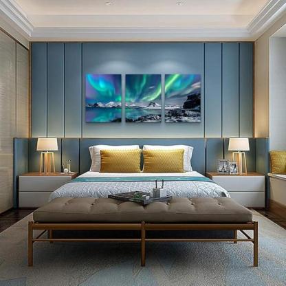Farmhouse Canvas Wall Art Aurora Scenery Painting Set Of Three-Original Frame
