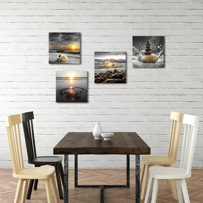 4 Piece Coastal Seaside Canvas Art Set-Original Frame