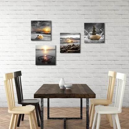 4 Piece Coastal Seaside Canvas Art Set-Original Frame