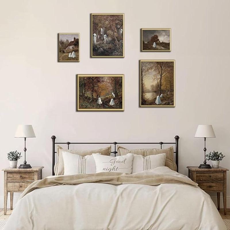 5 Piece Vintage Landscape Gallery Wall Art Set-Original Frame