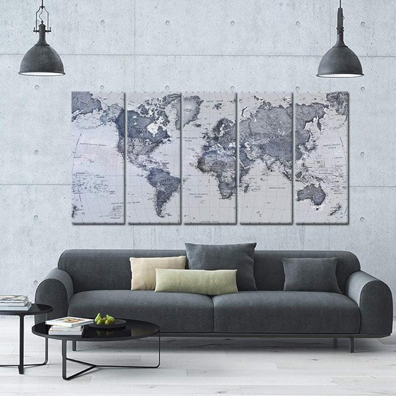 Vintage World Map Canvas Prints Set Of Five-Original Frame
