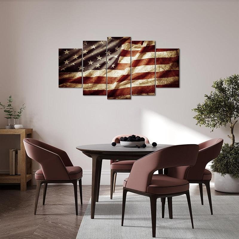 Vintage American Flag Canvas Wall Art Set-Original Frame