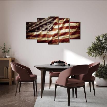 Vintage American Flag Canvas Wall Art Set-Original Frame