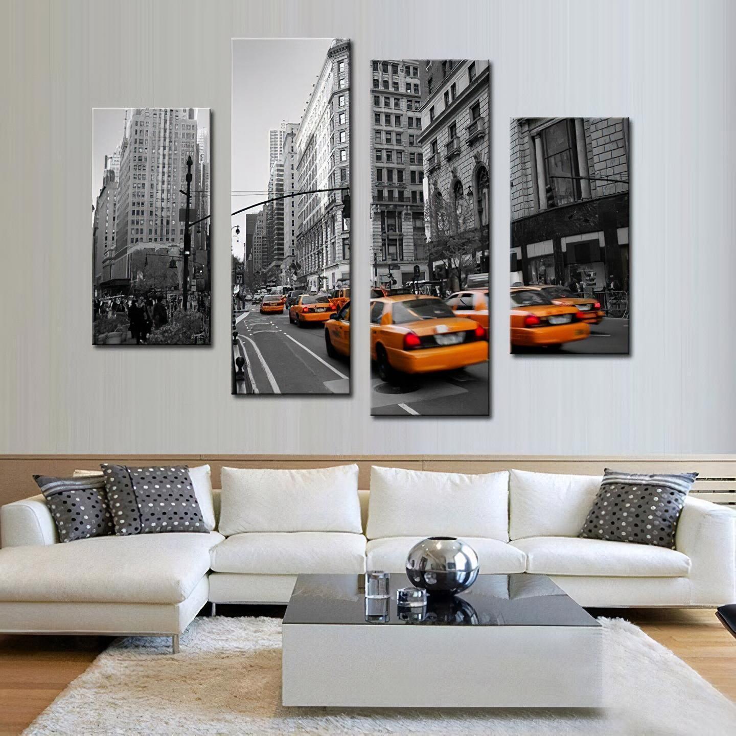 Taxis 4 Piece HD Multi Panel Canvas Wall Art Frame-Original Frame