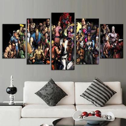 Street Fighters 5 Piece HD Multi Panel Canvas Wall Art Frame-Original Frame