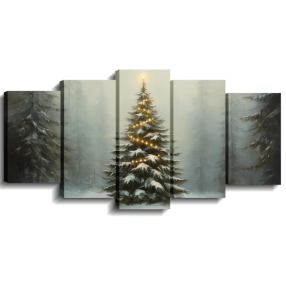 Christmas Wall Art 5 Piece Christmas Tree Winter Wonderland Picture Canvas Print