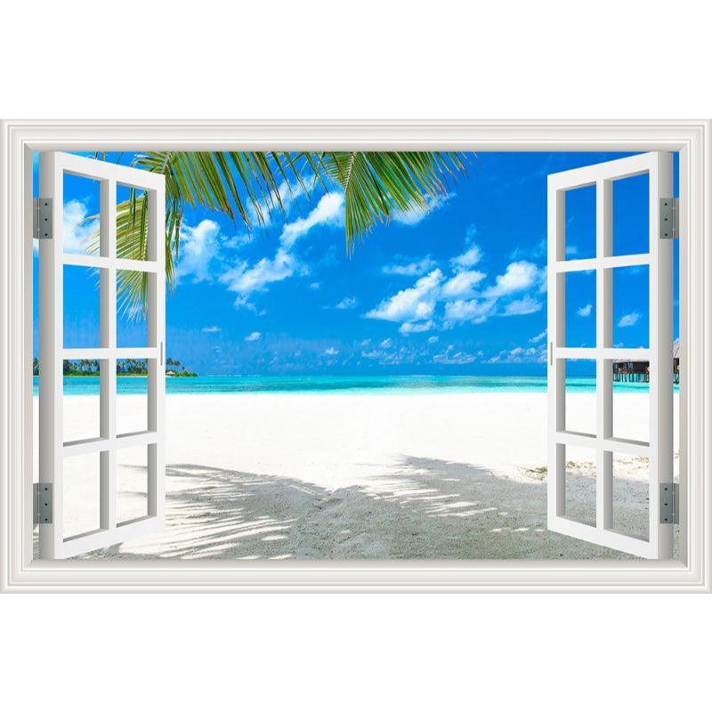 Blue Sky And Beach 3D Window Canvas Wall Art-Original Frame