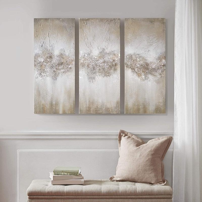 3 Pieces Textured Abstract Canvas Wall Art-Original Frame