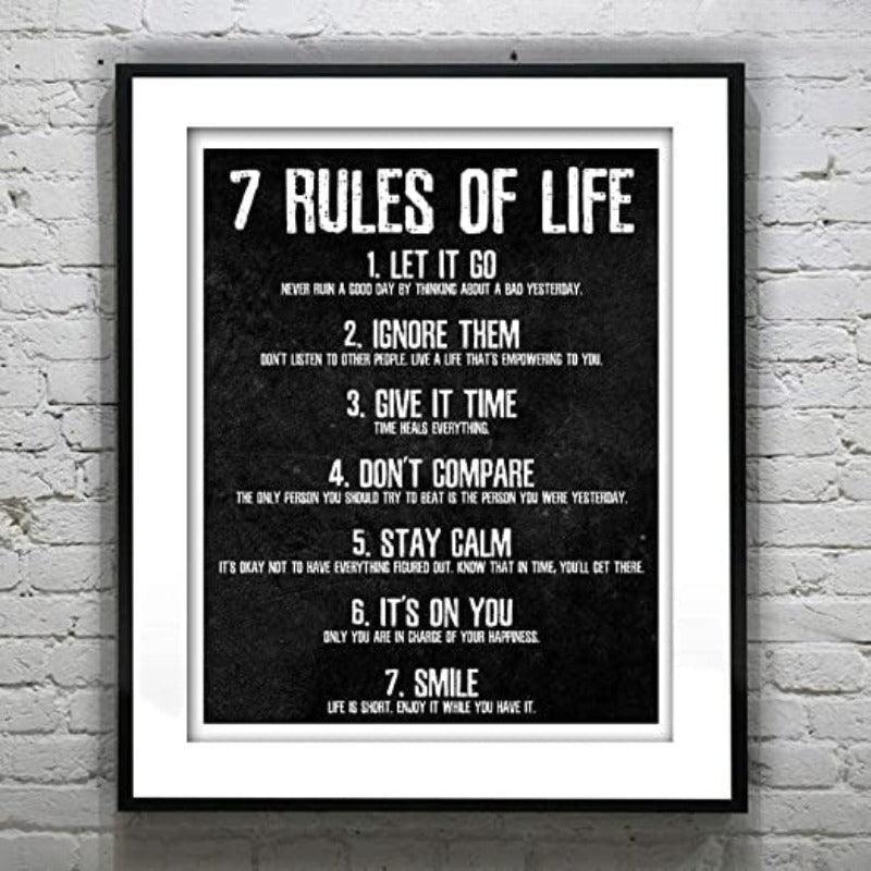 7 Rules Of Life Motivational Wall Decor Poster-Original Frame