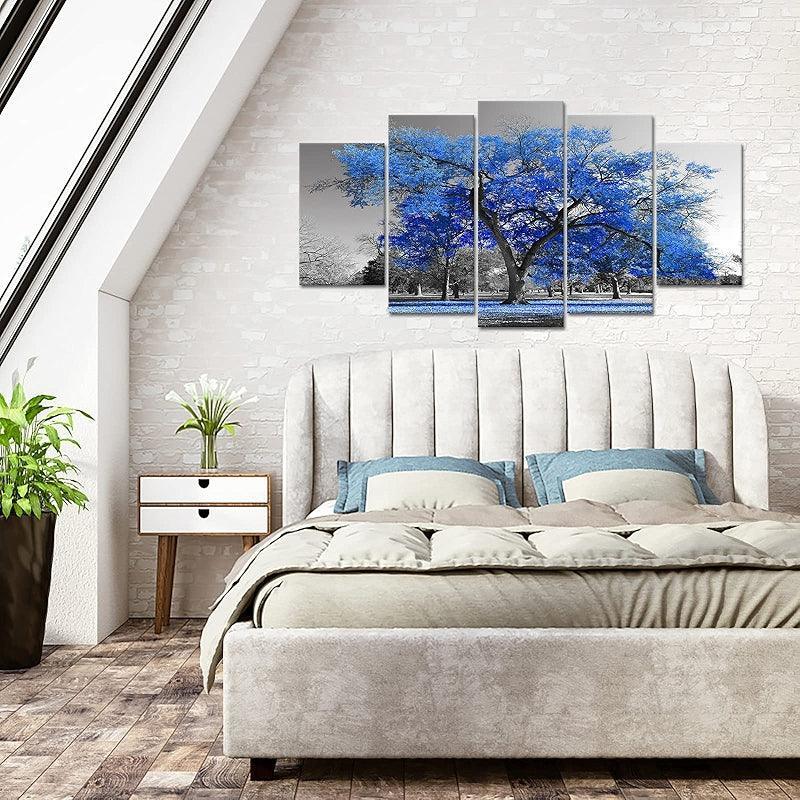Modern Large Canvas Wall Art Blue Tree Picture Prints-Original Frame