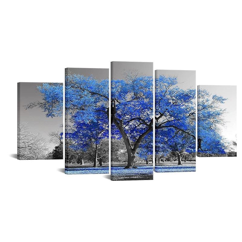 Modern Large Canvas Wall Art Blue Tree Picture Prints-Original Frame