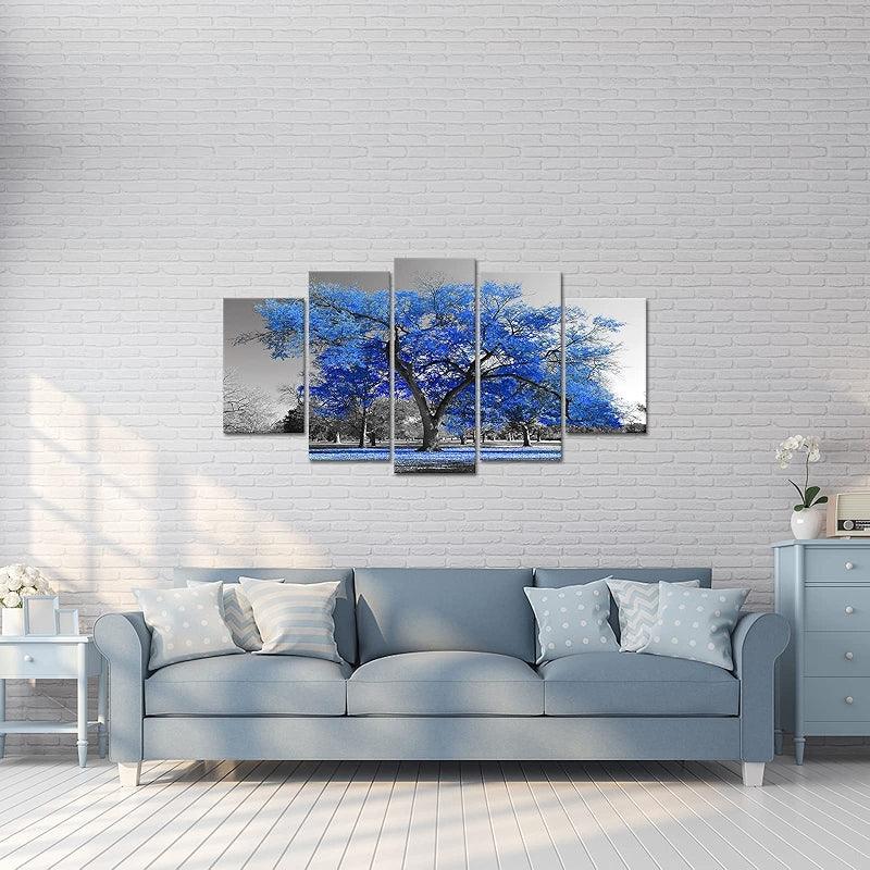 Modern Large Canvas Wall Art Blue Tree Picture Prints-Original Frame