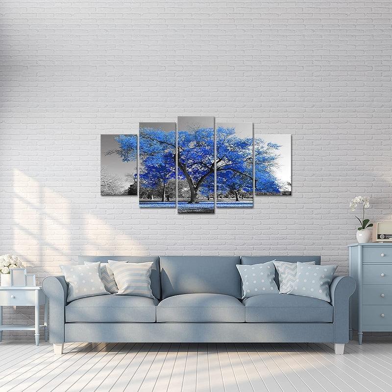Modern Large Canvas Wall Art Blue Tree Picture Prints-Original Frame