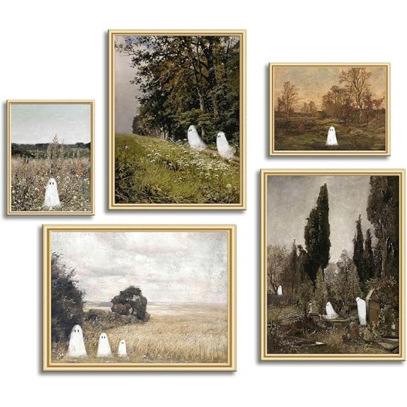 5 Piece Vintage Landscape Gallery Wall Art Set-Original Frame