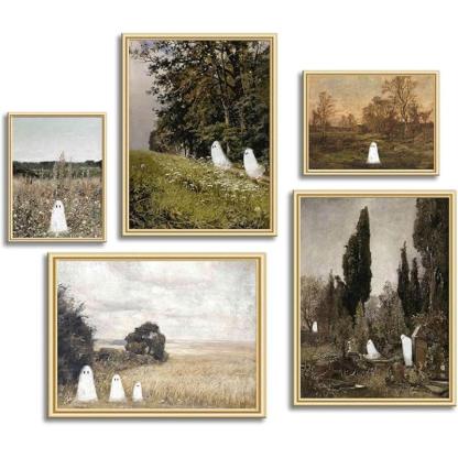 5 Piece Vintage Landscape Gallery Wall Art Set-Original Frame
