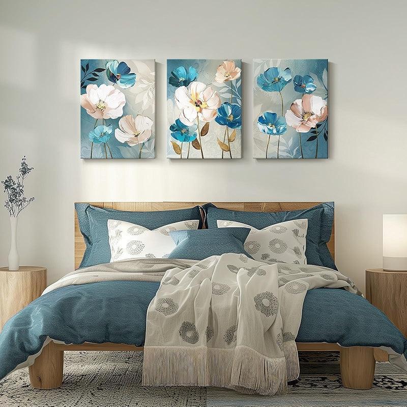 3 Pieces Floral And Ocean Canvas Wall Art Set-Original Frame