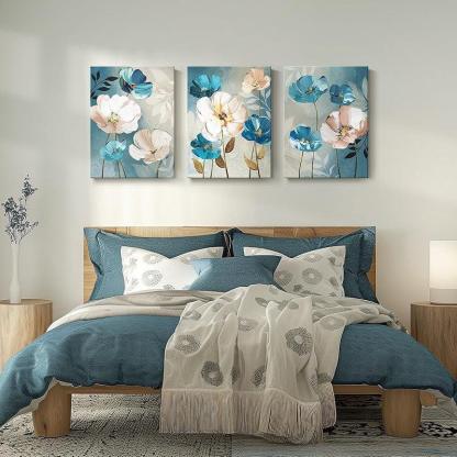 3 Pieces Floral And Ocean Canvas Wall Art Set-Original Frame