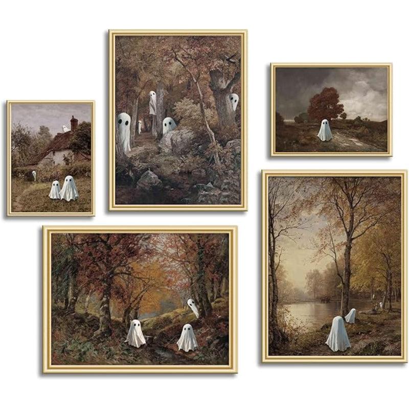 5 Piece Vintage Landscape Gallery Wall Art Set-Original Frame