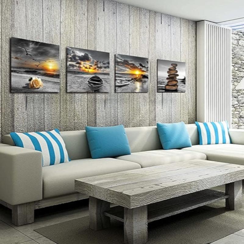 4 Piece Coastal Seaside Canvas Art Set-Original Frame