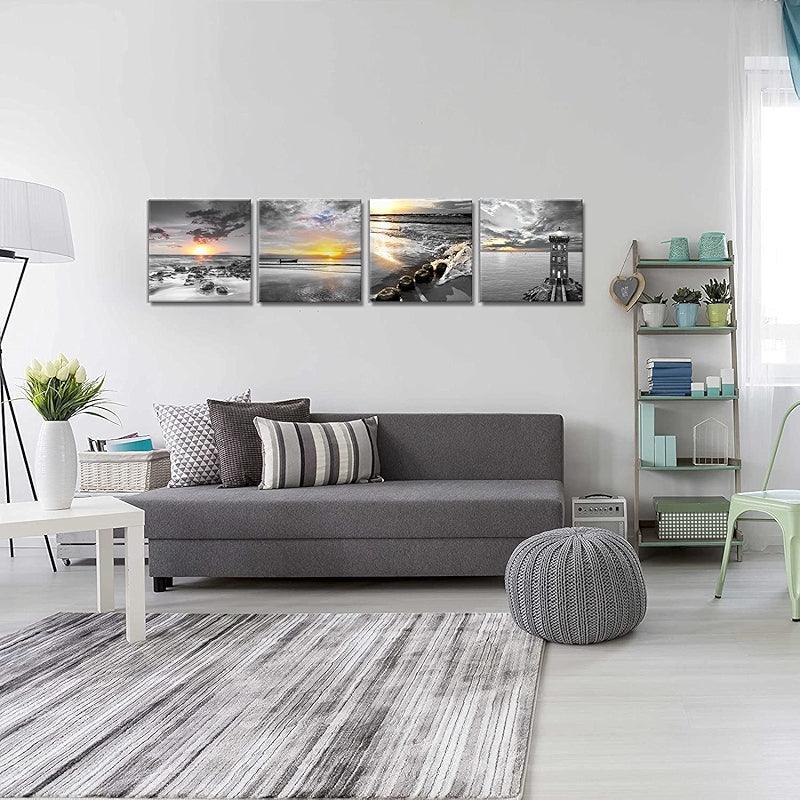 4 Piece Coastal Seaside Canvas Art Set-Original Frame