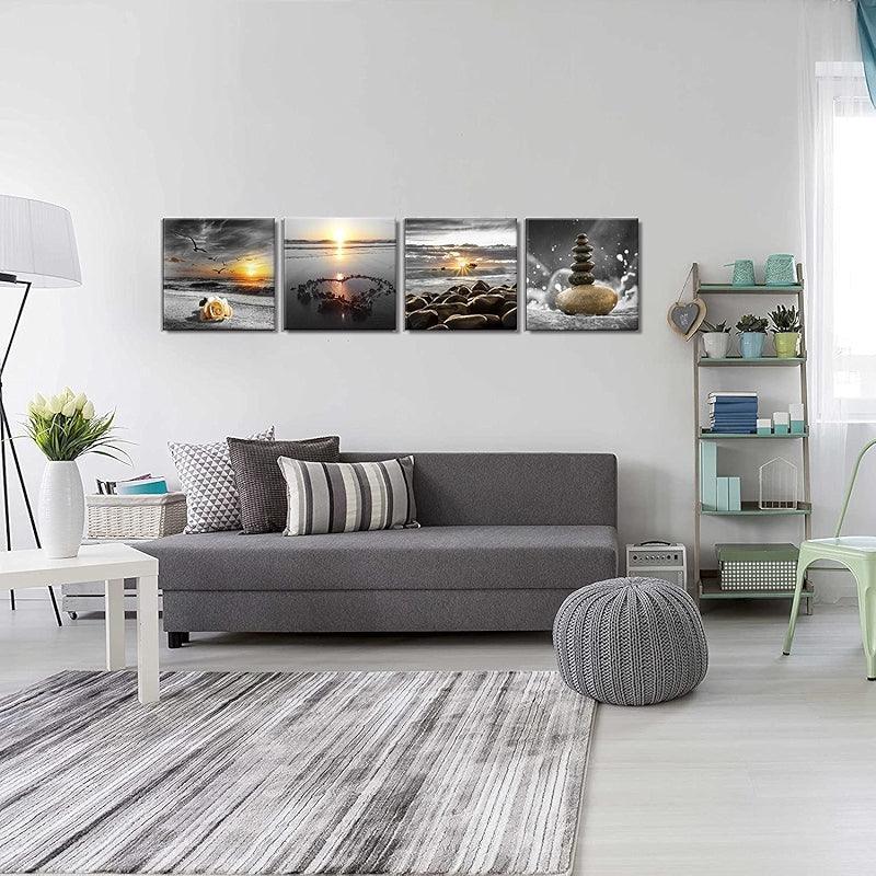 4 Piece Coastal Seaside Canvas Art Set-Original Frame