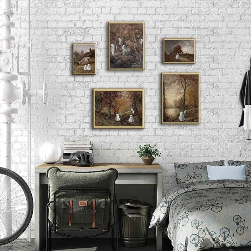 5 Piece Vintage Landscape Gallery Wall Art Set-Original Frame