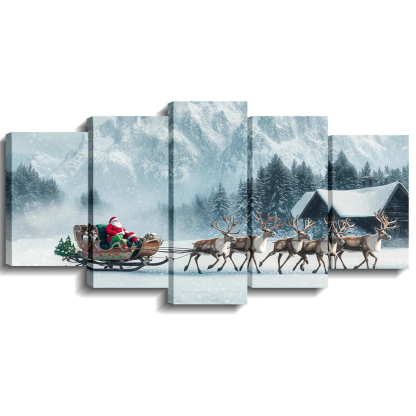Christmas Wall Art 5 Piece Christmas Tree Winter Wonderland Picture Canvas Print