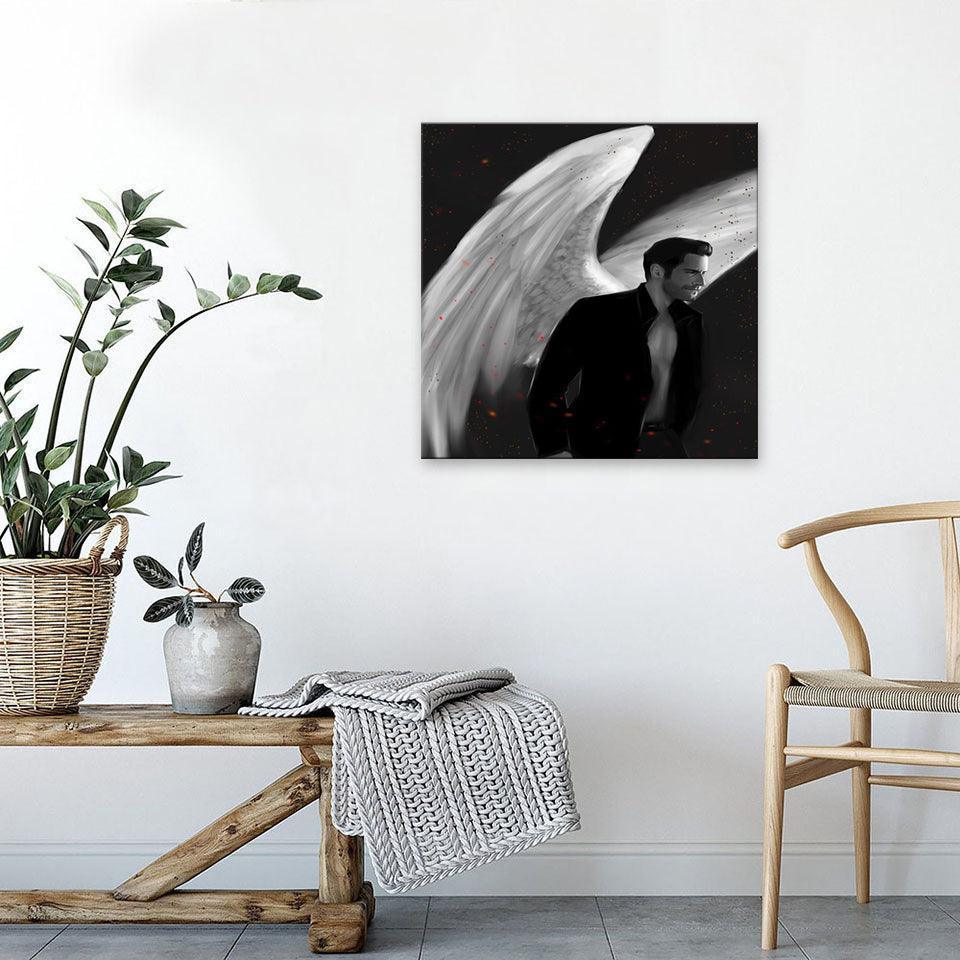 Black & White Lucifer´s 1 Piece HD Multi Panel Canvas Wall Art Frame-Original Frame