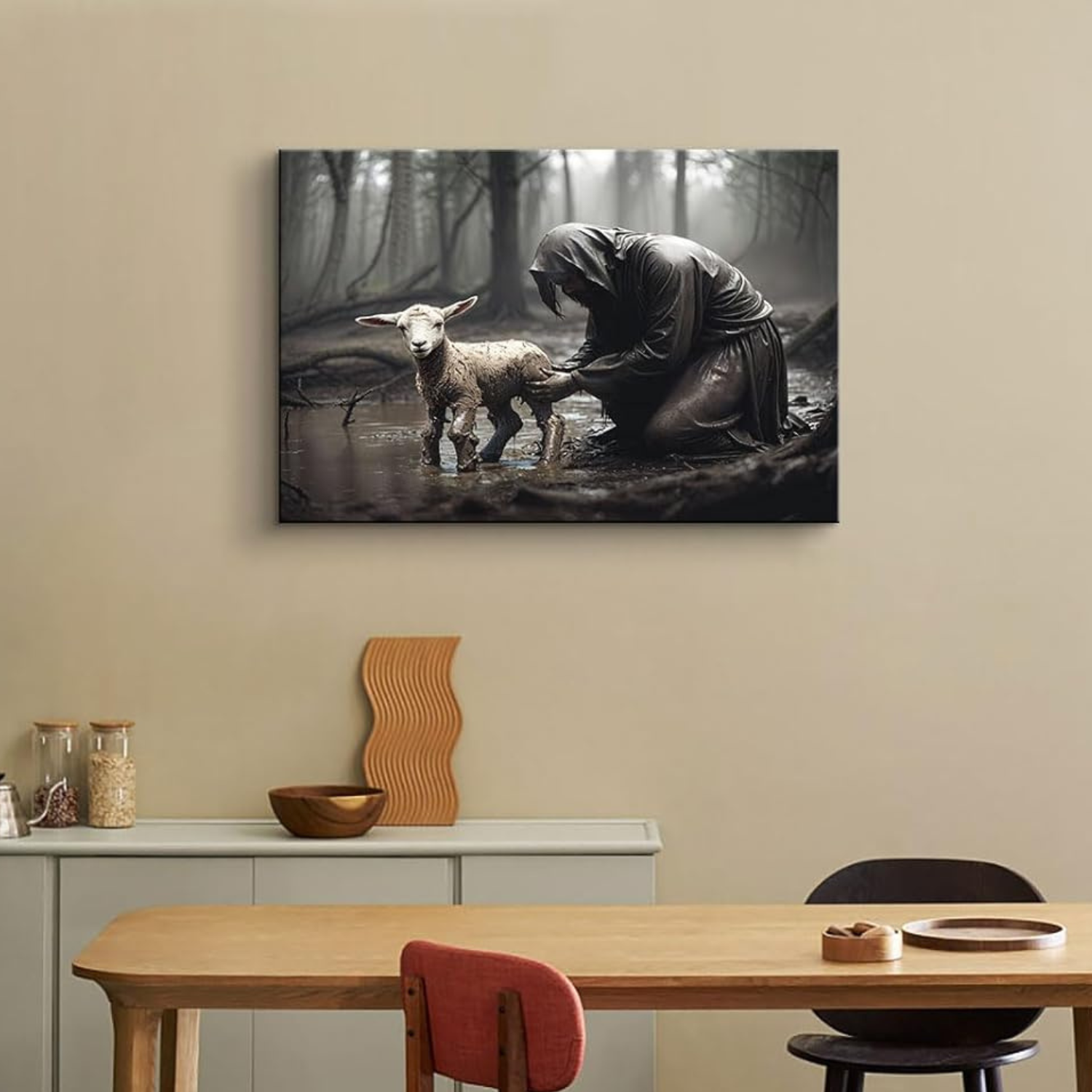 Jesus And The Lamb Canvas Wall Art