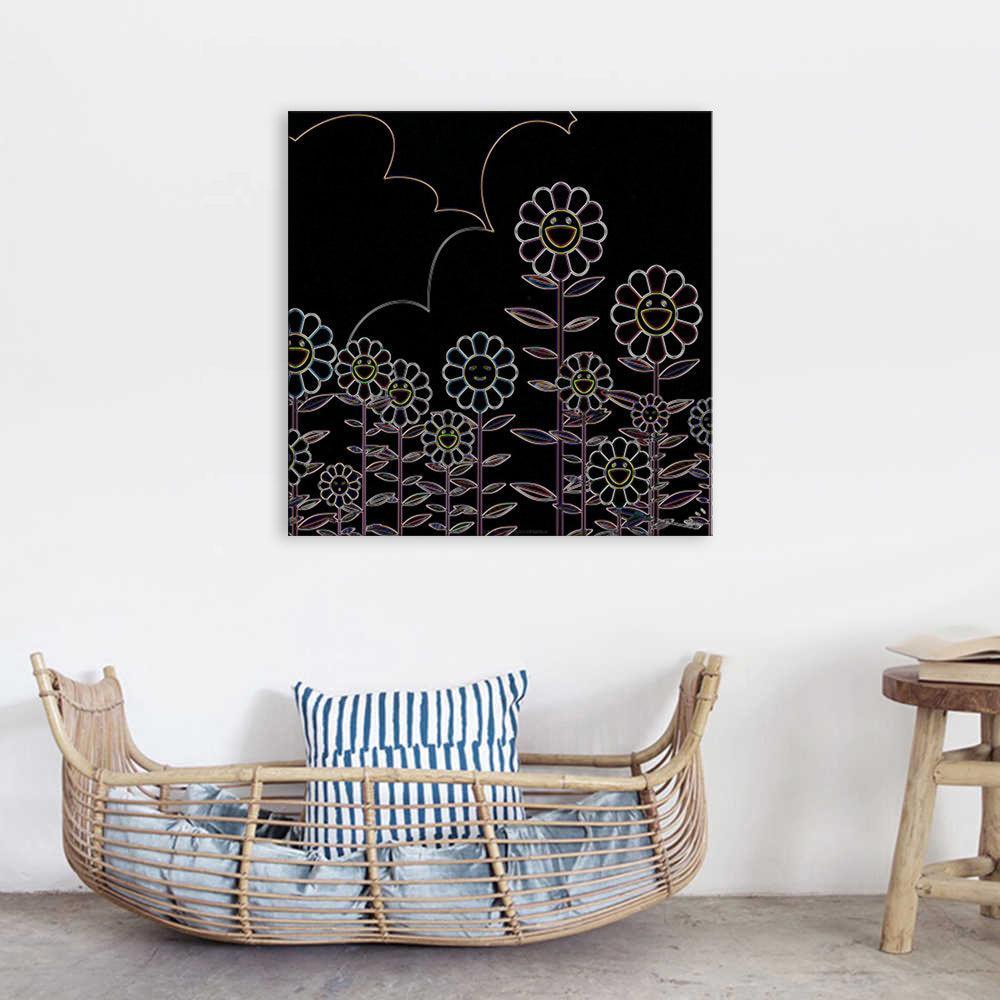 Neon Flowers 1 Piece HD Multi Panel Canvas Wall Art Frame-Original Frame