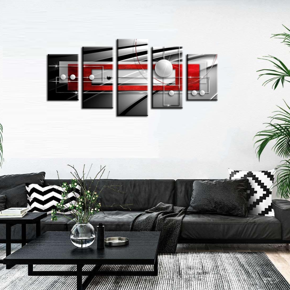 Modern Abstract Circle Line Canvas Wall Art Set 5 Pieces